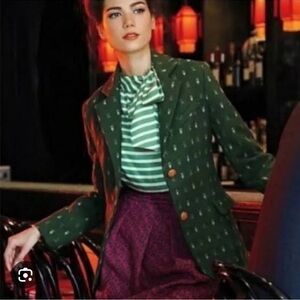 Anthropologie Madchen Forest Green Patterned Blazer